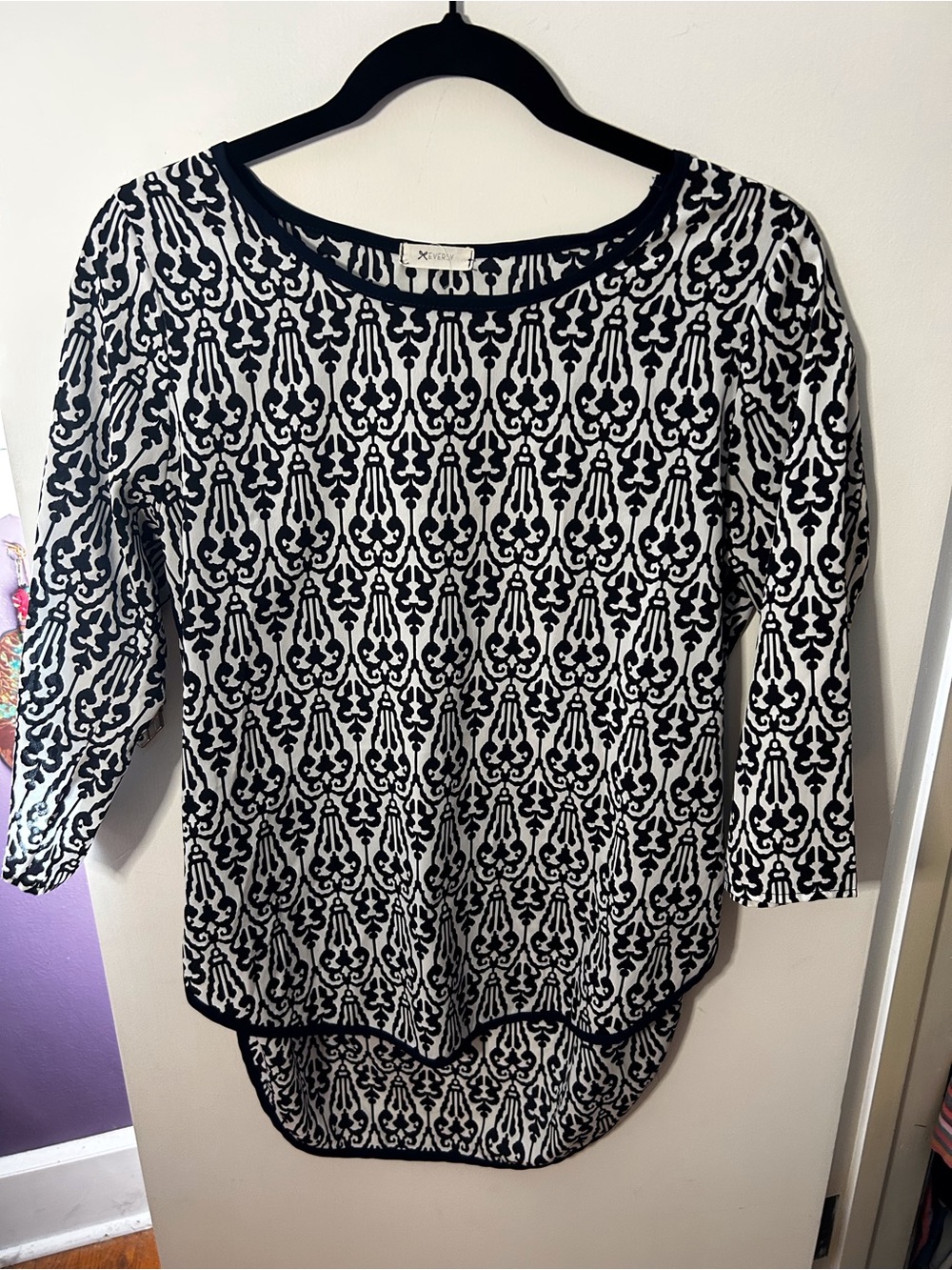 Everly Black & White Patterned Tunic Top